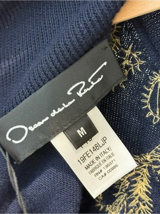 🚩steal Oscar de la Renta Navy Sweater with Gold Embroidered Detail - Picture 3 of 4
